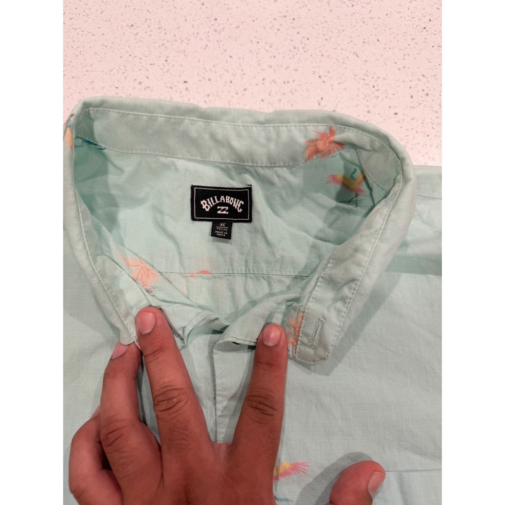 Billabong Mens XL Mint Green Tropical Flamingo Coconut Short Sleeve Button Down - Picture 3 of 4